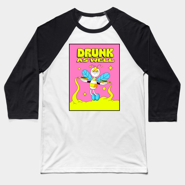 Drunk Bee Baseball T-Shirt by ovcharka